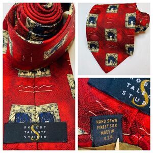 Robert Talbott Studio Tie‎ Necktie Classic Hand Sewn Silk Abstract Red Made USA